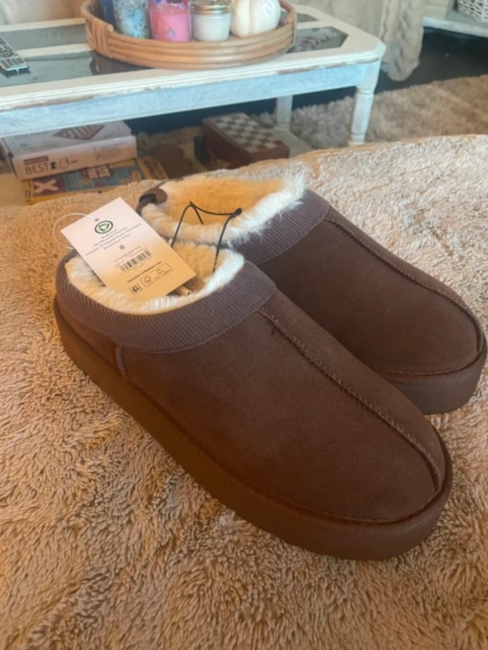 Slip on faux fur clog slipper